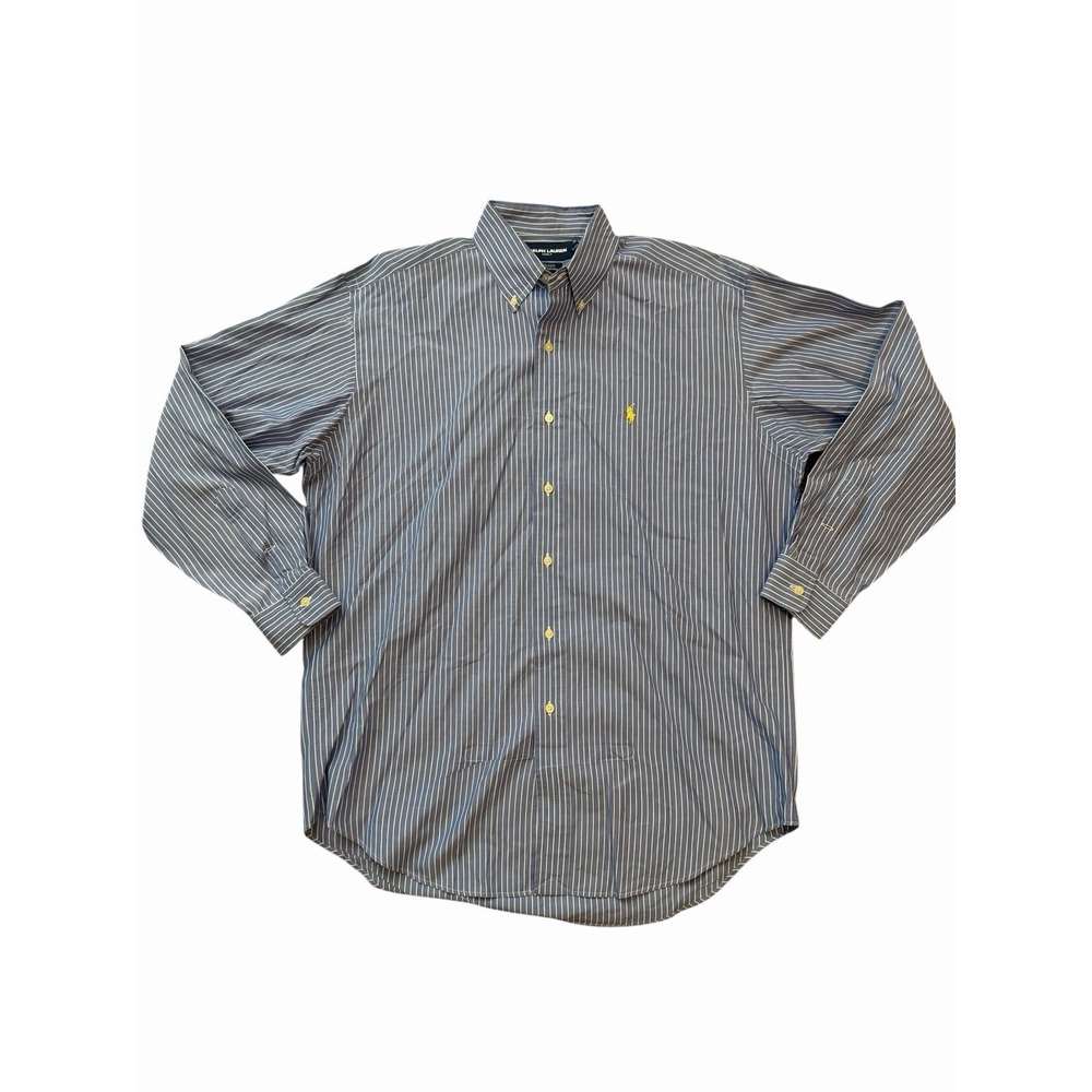 Ralph Lauren Golf Tilden Men's Size Medium Blue Yellow Striped Button Down Shirt